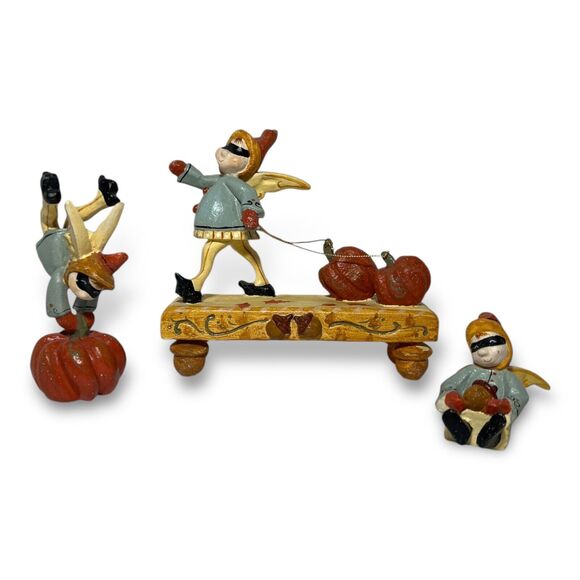 Set Of 3 House of Hatten Masked Fairy Pumpkins Denise Calla Figurines Halloween - Picture 1 of 16